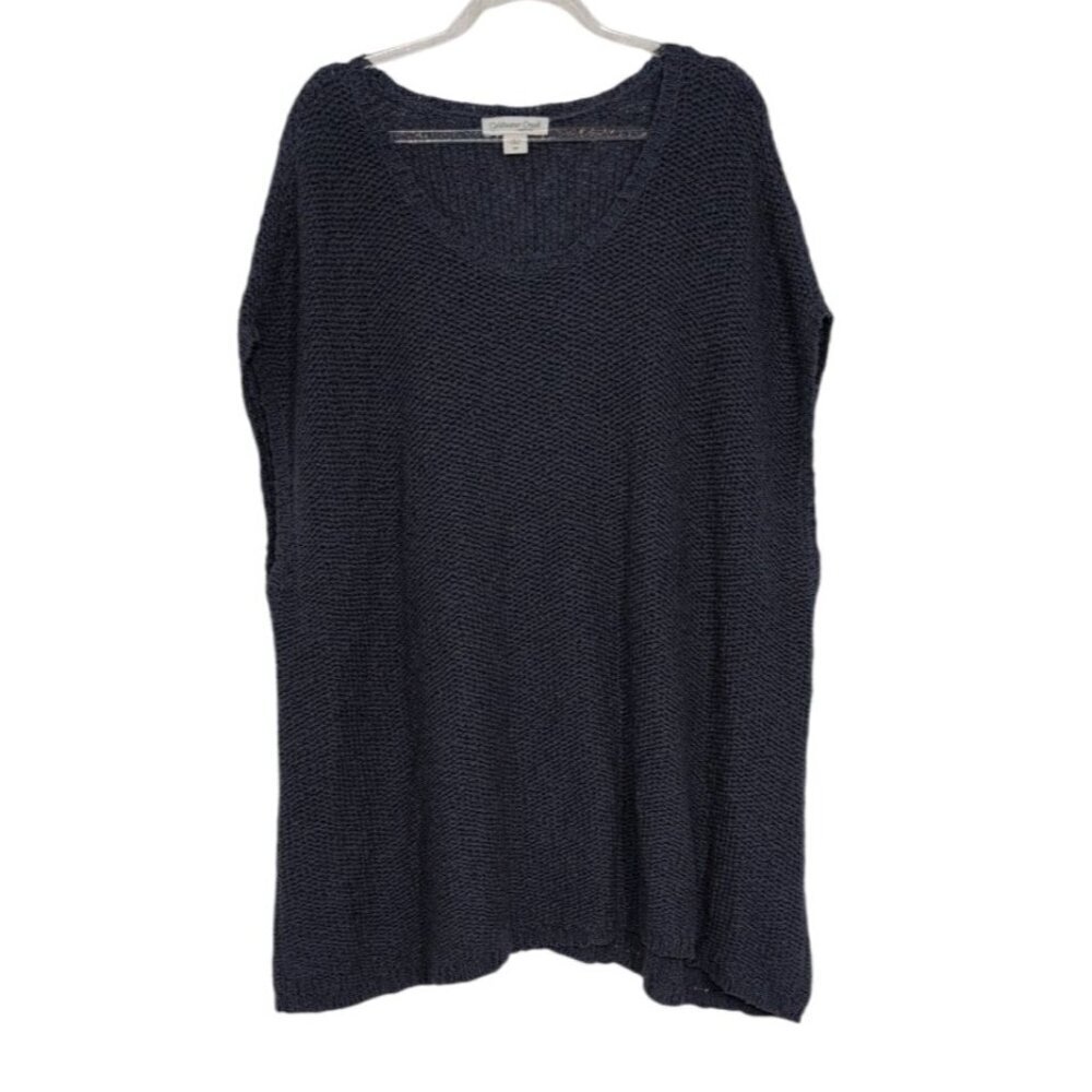 Coldwater Creek Slub Knit Sweater Vest Womens Size 2X Blue 100% Cotton Pullover